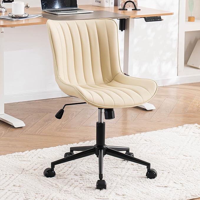 Black Ergonomic Home Office Desk Chair with Wheels Comfy Armless Criss Cross Chair