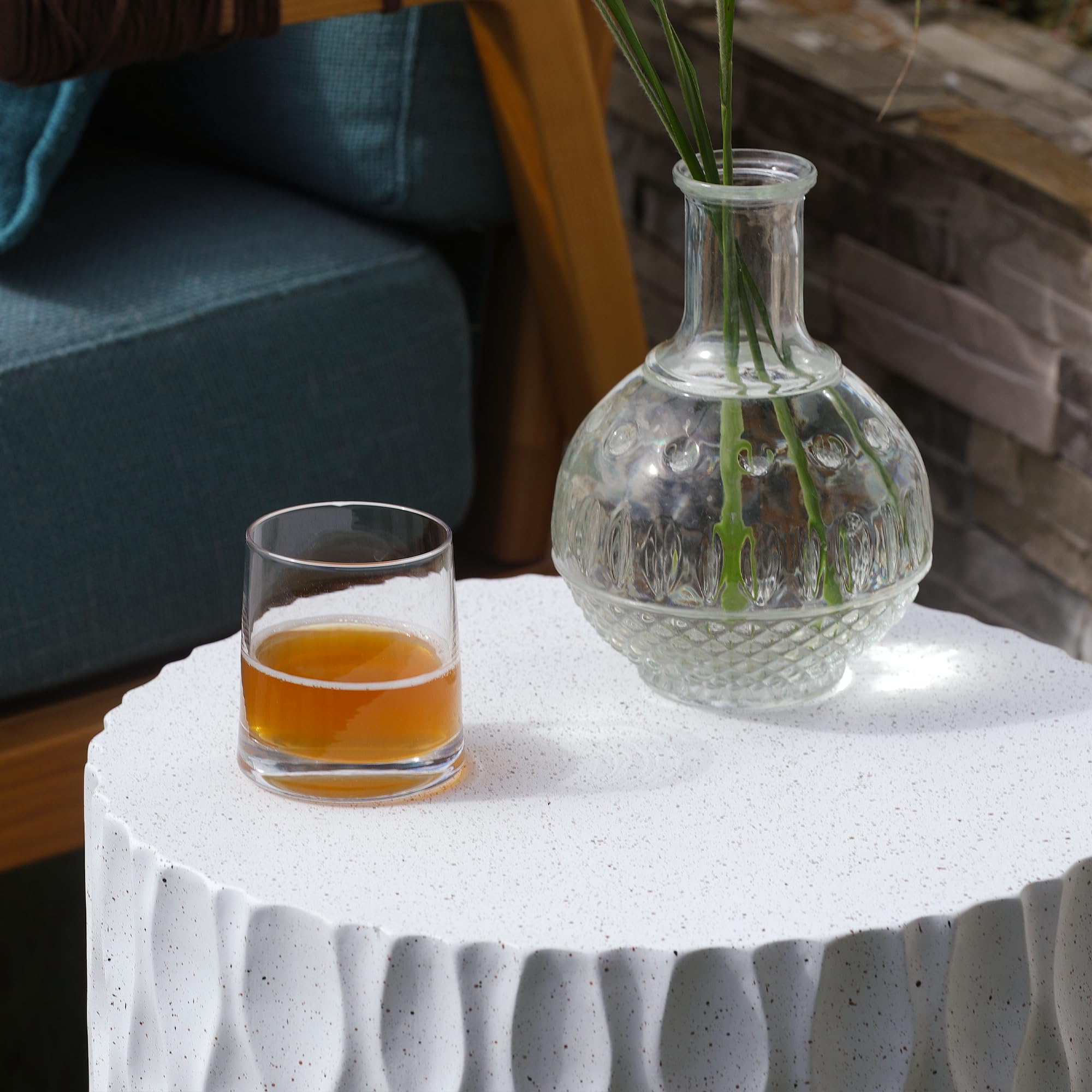 Outdoor Side Table, Decorative Garden Stool 14.5' Concrete Accent Table for Indoor