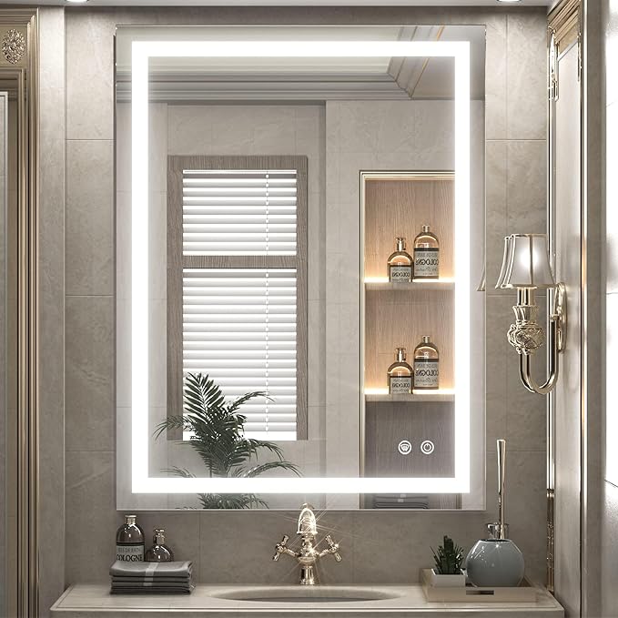 55 x 36 Inch LED Bathroom Mirror with Lights,White/Warm/Natural Lights,Dimmable,