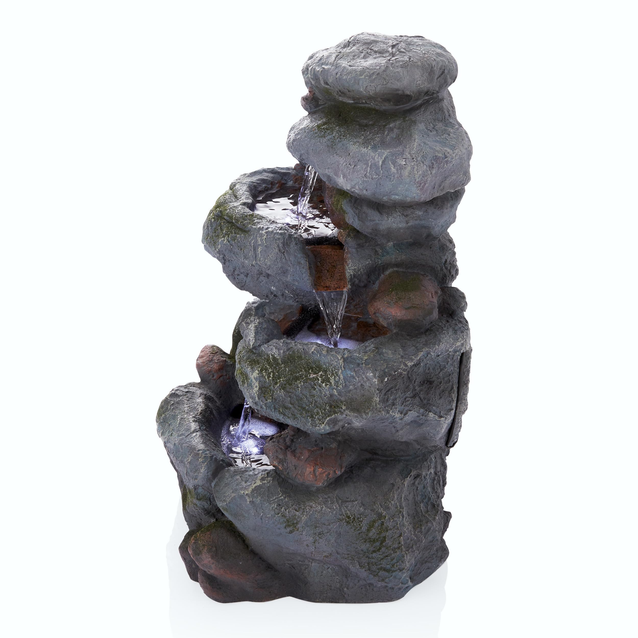 3-Tier Rock Waterfall Fountain with LED Lights for Garden, Patio, Yard, and Porch Decor,