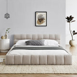 Queen Size Bed Frame, Chenille Upholstered Platform Bed with Cloud Soft Headboard