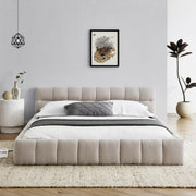 Queen Size Bed Frame, Chenille Upholstered Platform Bed