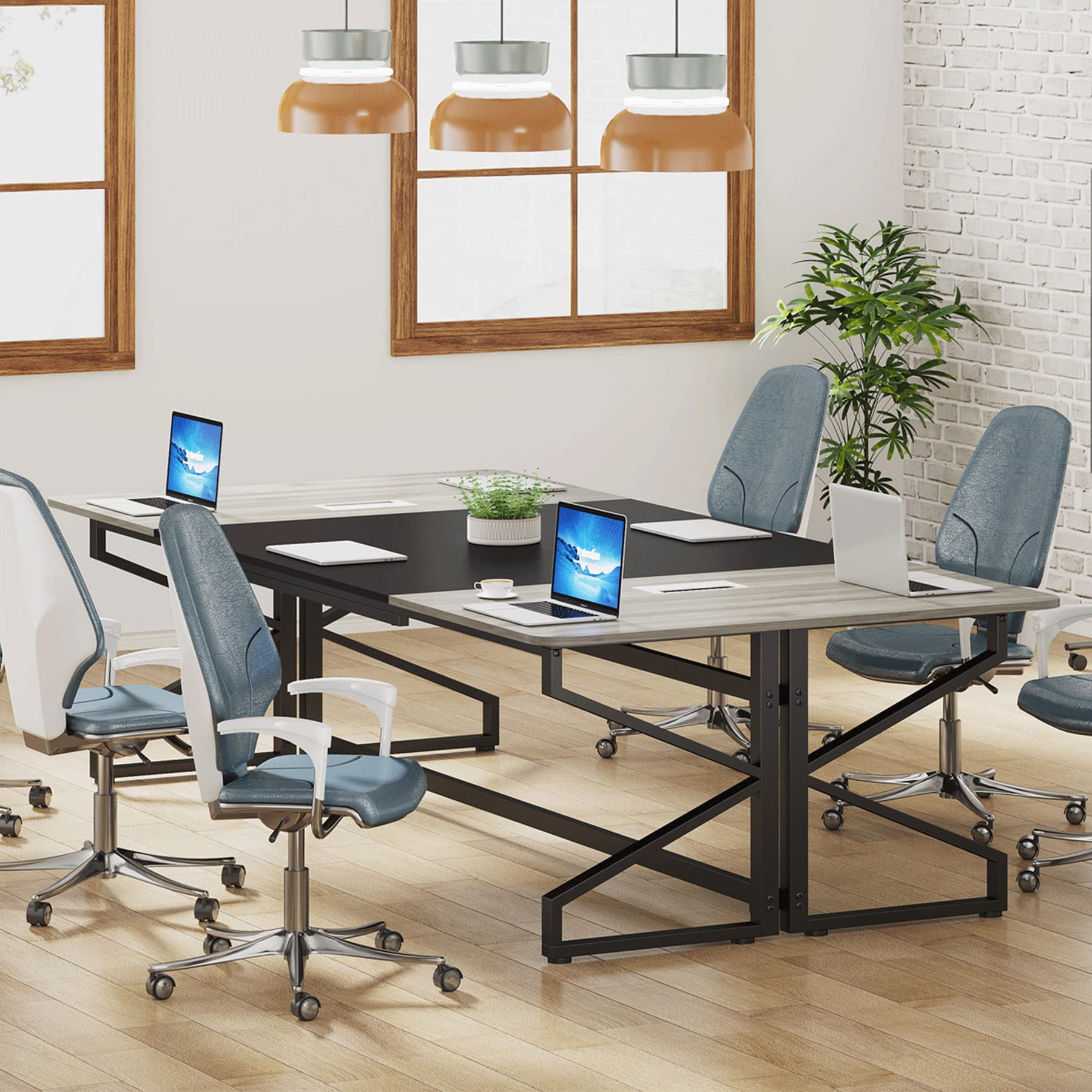 8FT Conference Table, Rectangular Meeting Room Tables with Cable Grommet