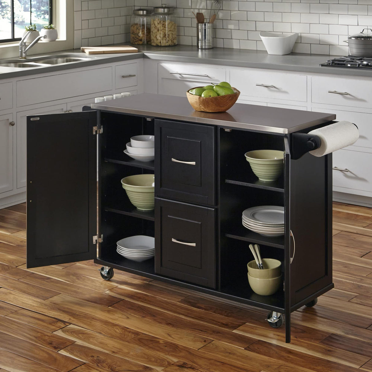 Patriot Black Kitchen Cart with Stainless Steel Top by Home Styles