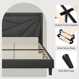 King Size Bed Frame, Modern Bed Frame with Charging Station, Wingback Storage