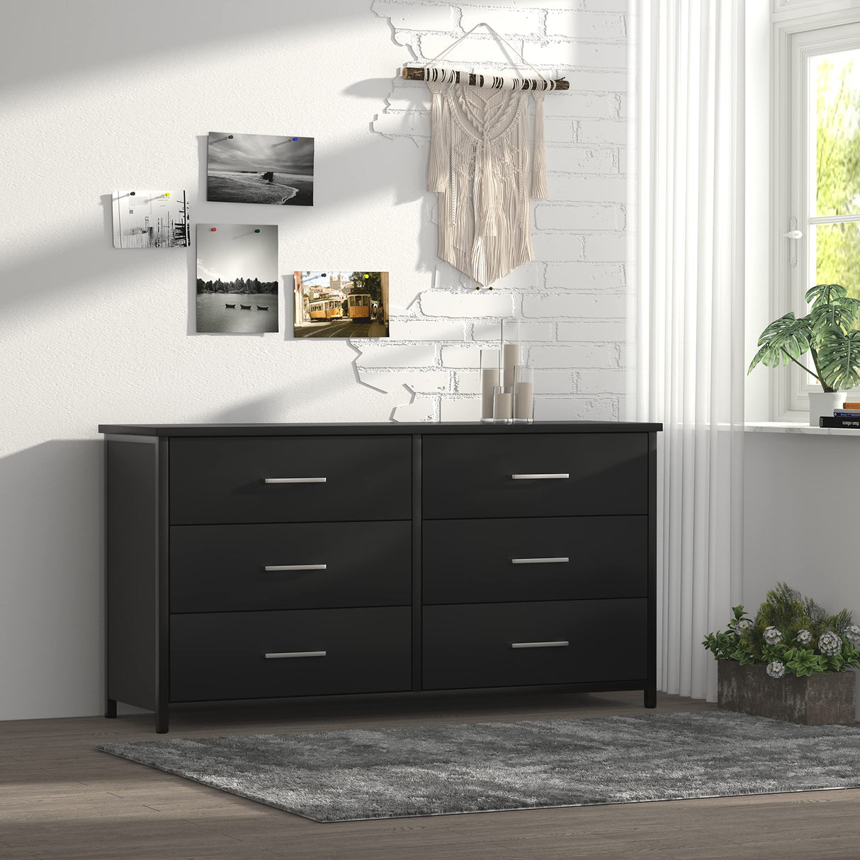 6 Drawer Double Dresser, Industrial Wood Dresser for Bedroom