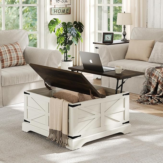 Farmhouse Lift Top Coffee Table, Square Wood Center Table