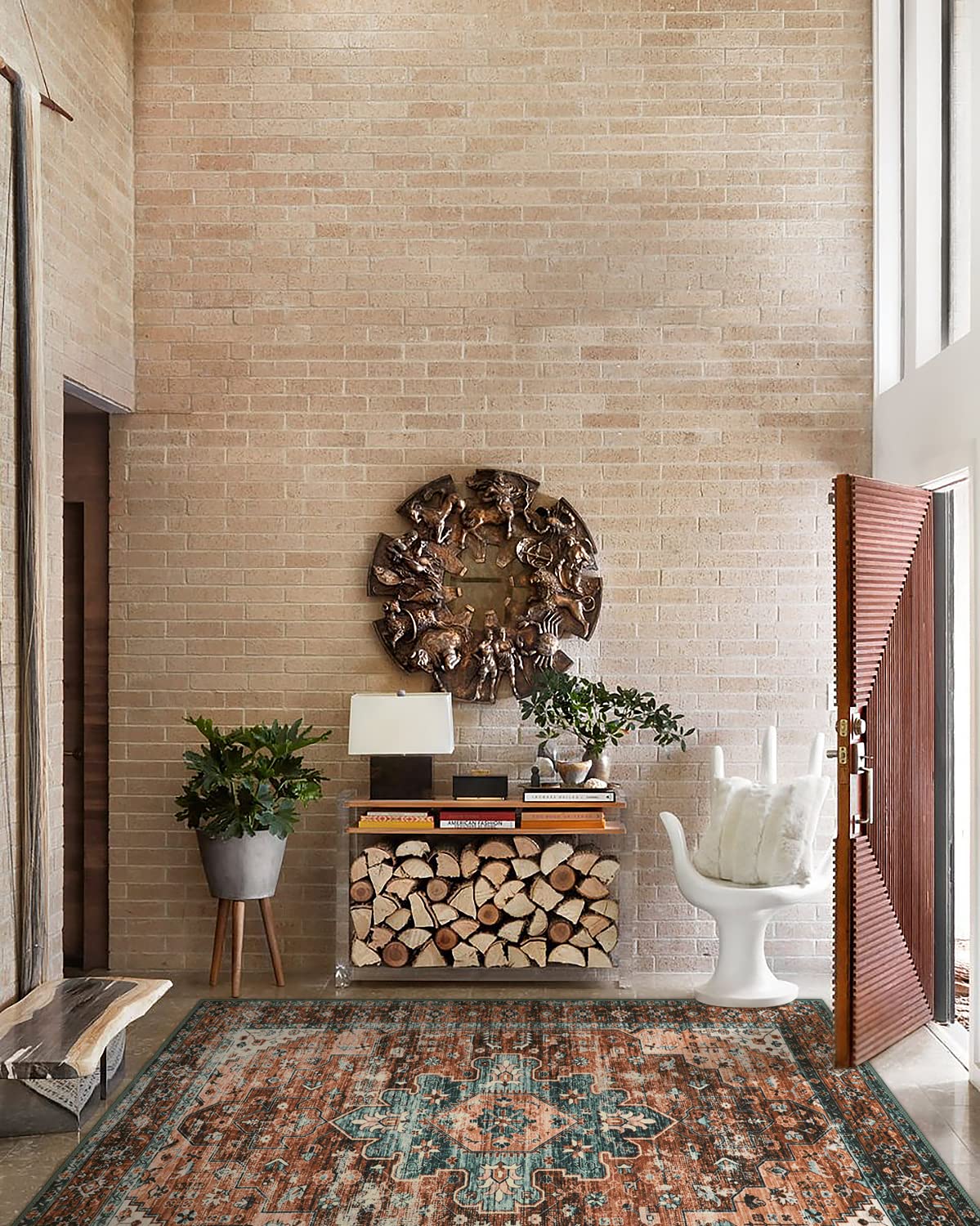 8x10 Ultra-Thin Vintage Area Rug - Oriental Print for Bedroom, Living Room