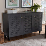 Wadia Modern and Contemporary Dark Gray 3-Door Wooden Entryway Shoe Storage