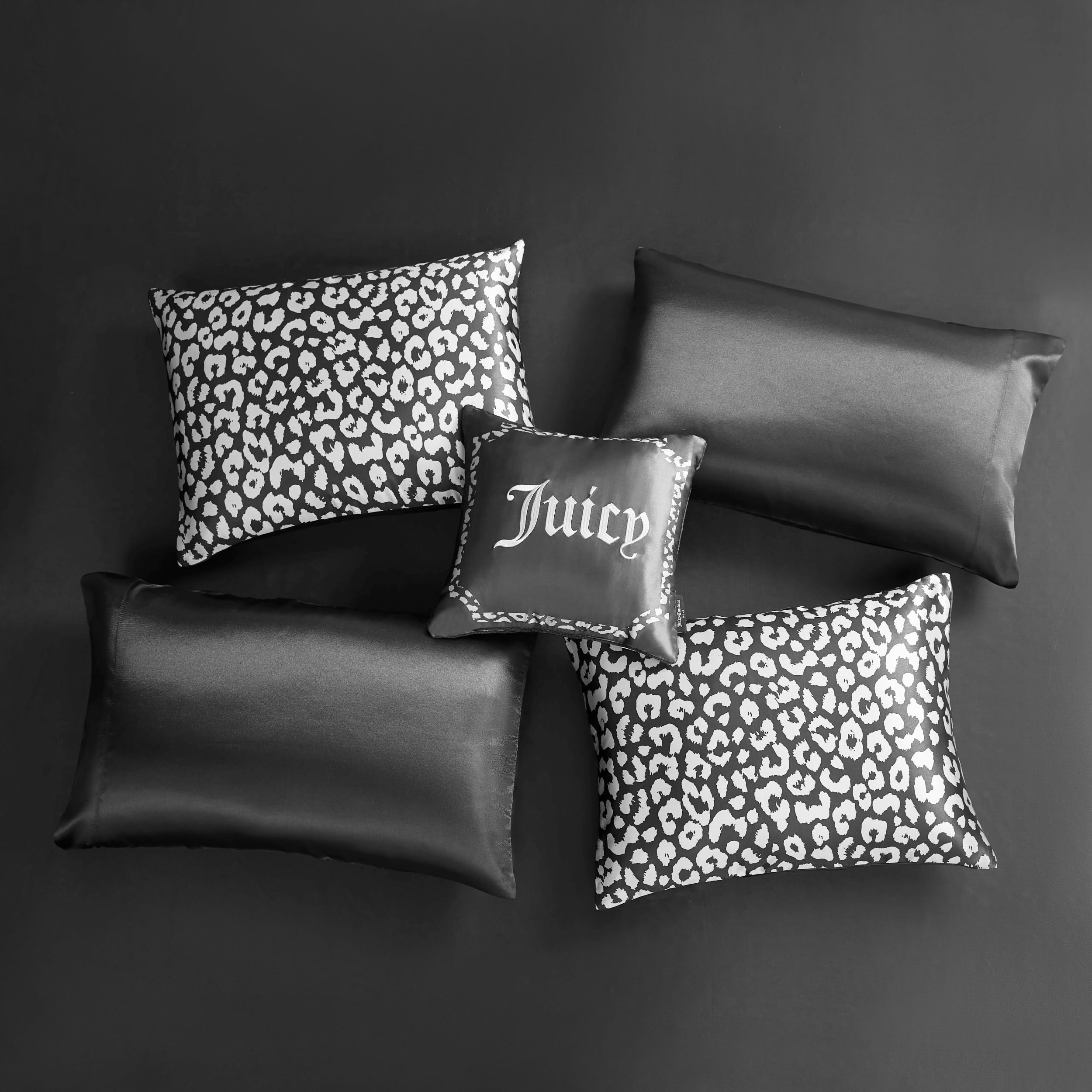 Black Leopard Satin Queen Comforter Set - 8-Piece Luxury Bedding