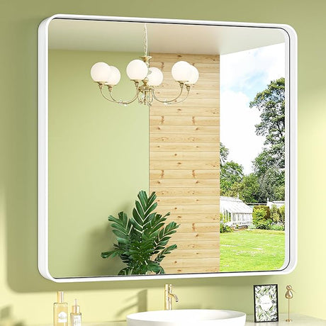 36x36 Inch Gold Bathroom Vanity Mirror for Wall Rectangle Mirror with Non-Rusting Aluminum Alloy Brushed Matte Metal Frame for Modern Farmhouse Home Decor (Horizontal/Vertical)