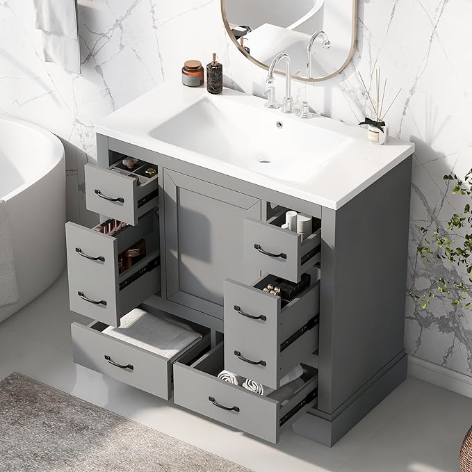 36" Bathroom Vanity with Sink, Harper & Bright Designs Free Standing Single Basin Vanity