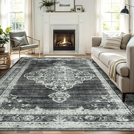 Area Rugs for Living Room Washable, Neutral Vintage Rug Large for Dining Room Bedroom