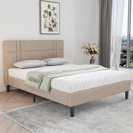 Full Size Bed Frame Upholstered Platform Bed Frame Full Bed Frame with Headboard,