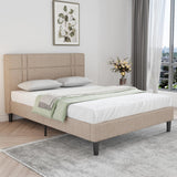 Novilla Queen Bed Frame with Headboard Queen Platform Bed Frame for Bedroom Bed Frame Queen Size with Upholstered Headboard, No Box Spring Needed, Easy Assembly, Beige
