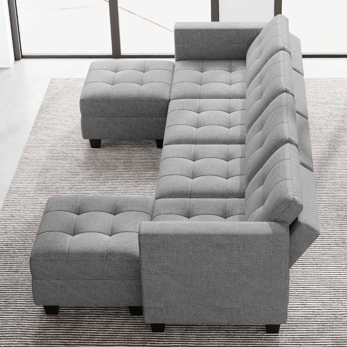 Reversible Storage Modular U-Shape Sectional Sofa Couch with Double Chaises Modular