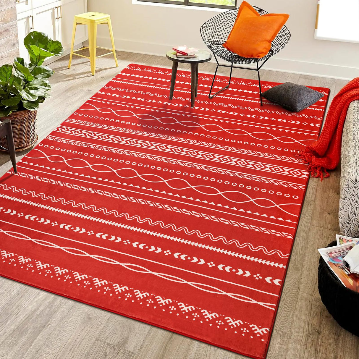 Softlife Christmas Red Rugs for Living Room 5x7 Area Rug Moroccan Neutral Carpet Non-Slip Printed Distressed Rugs Soft Bedroom Rug Throw Geometric for Kitchen Hallway Dining Room