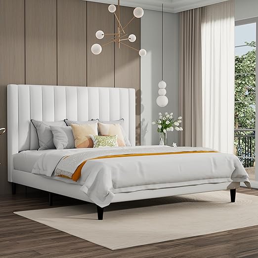 Queen Bed Frame/Velvet Upholstered Platform Bed Frame with Headboard/Strong Wood