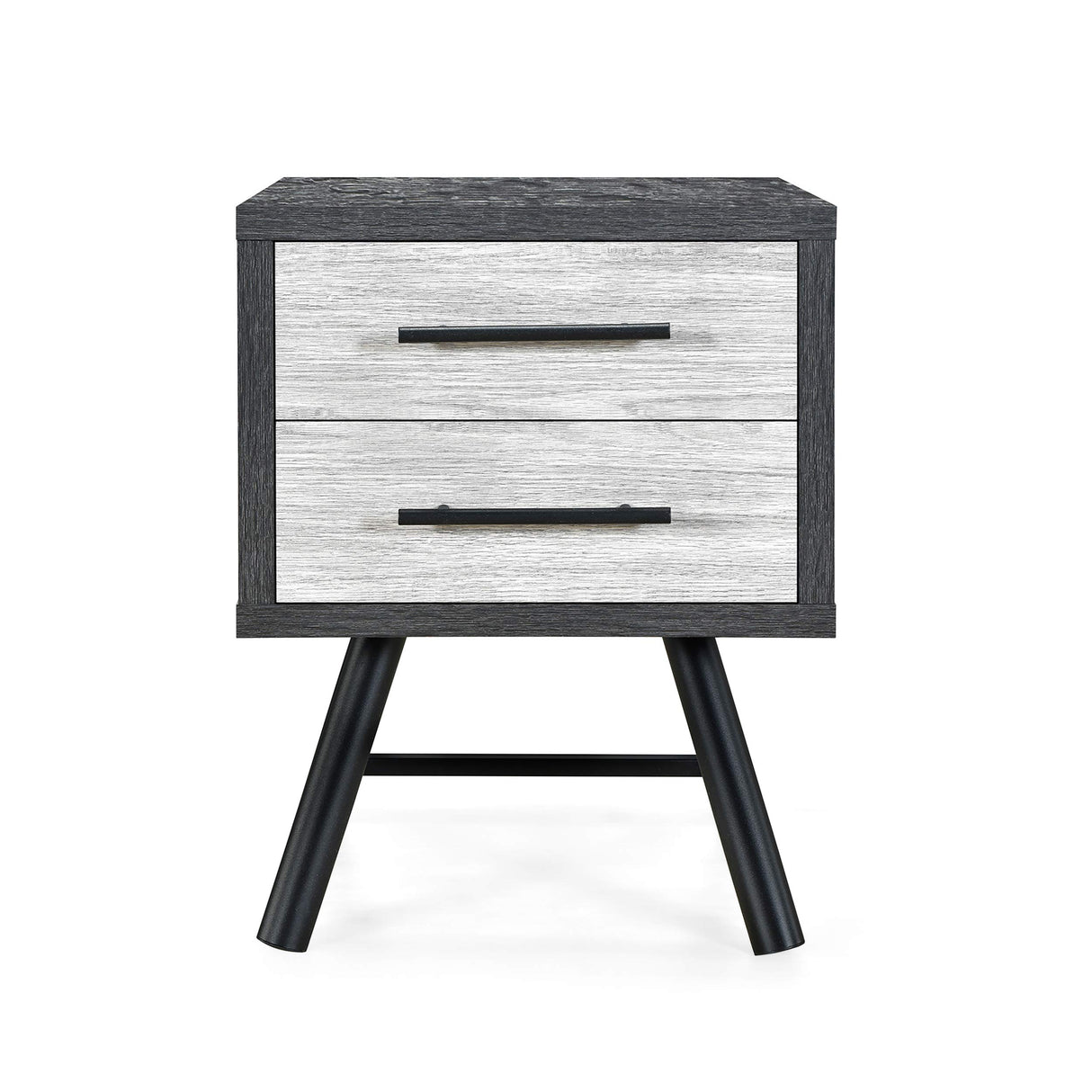 Harrison Mid-Century Modern Nightstand, Sonoma Gray Oak + Gray Oak + Black