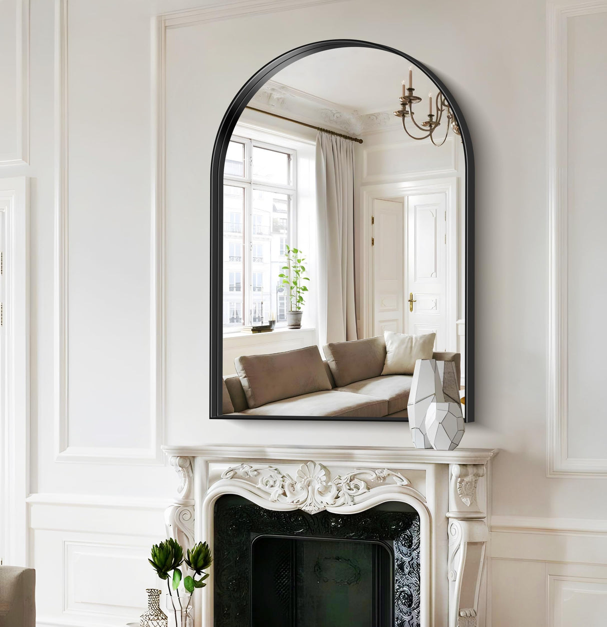 Arched Bathroom Mirror 30"x40", Black Arched Mirror with Deep Frame for Bathroom Over Sink, Wall Mirror with Aluminum Alloy Frame, Large Arched Mirror for Wall Bedroom Living Room Entryway Fireplace