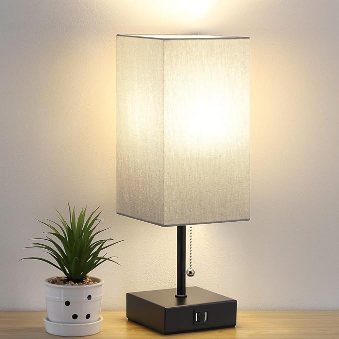 Bedside Table Lamp, Pull Chain Bedroom Lamp