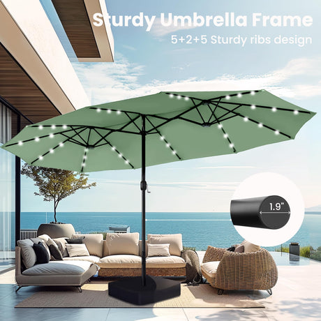 15ft Large Patio Umbrella with Solar Lights, Double-Sided Outdoor Market Rectangle Umbrellas with 36 LED Lights,