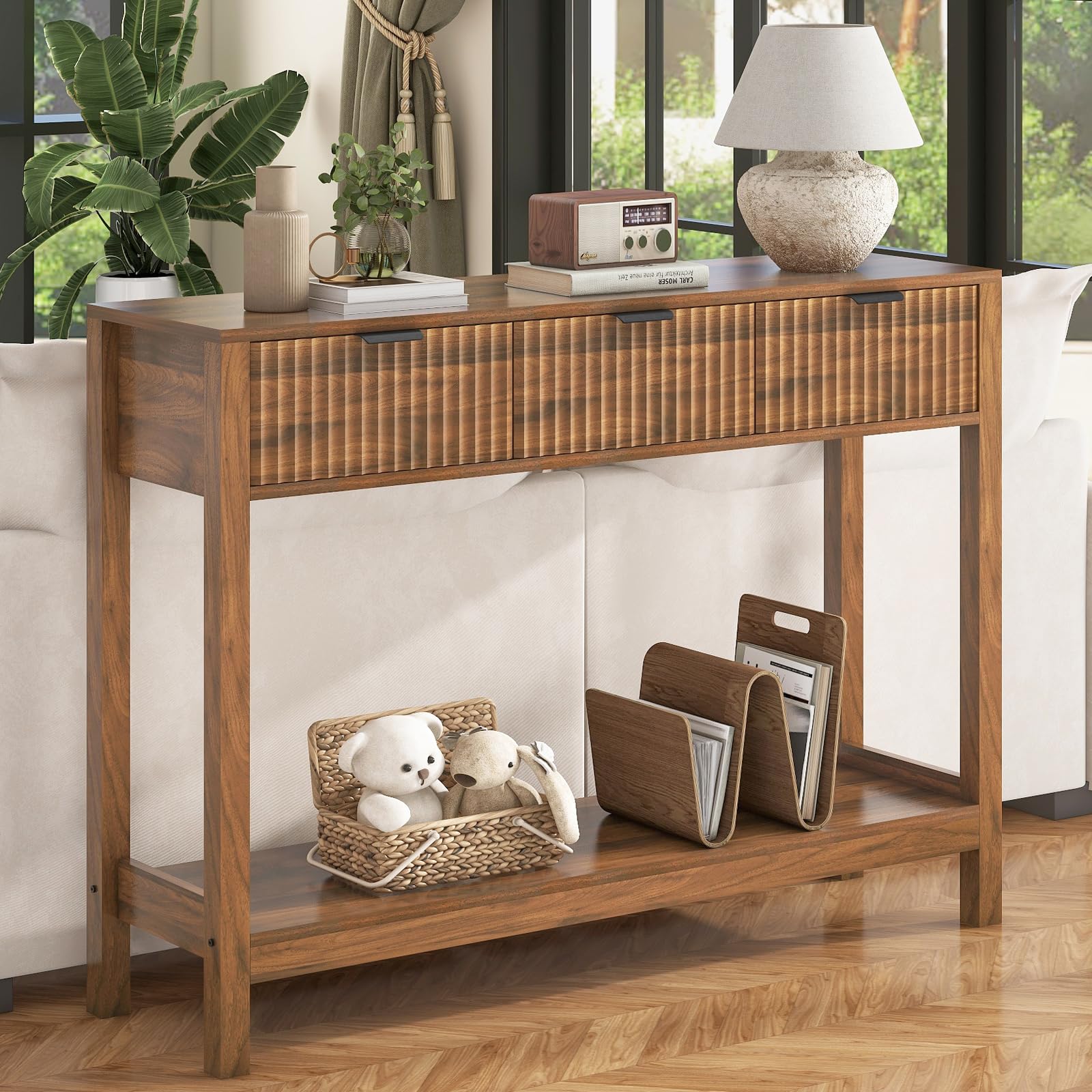 Fluted Console Table with Storage Drawers