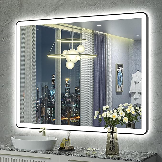 Bathroom Mirror, Dimmable Framed Vanity Mirror