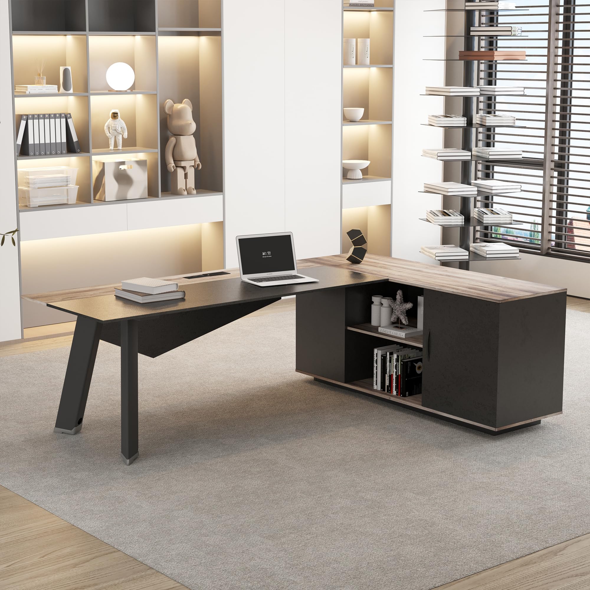 63 inches Executive Desk and 47" lateral File Cabinet, L-Shaped Desk