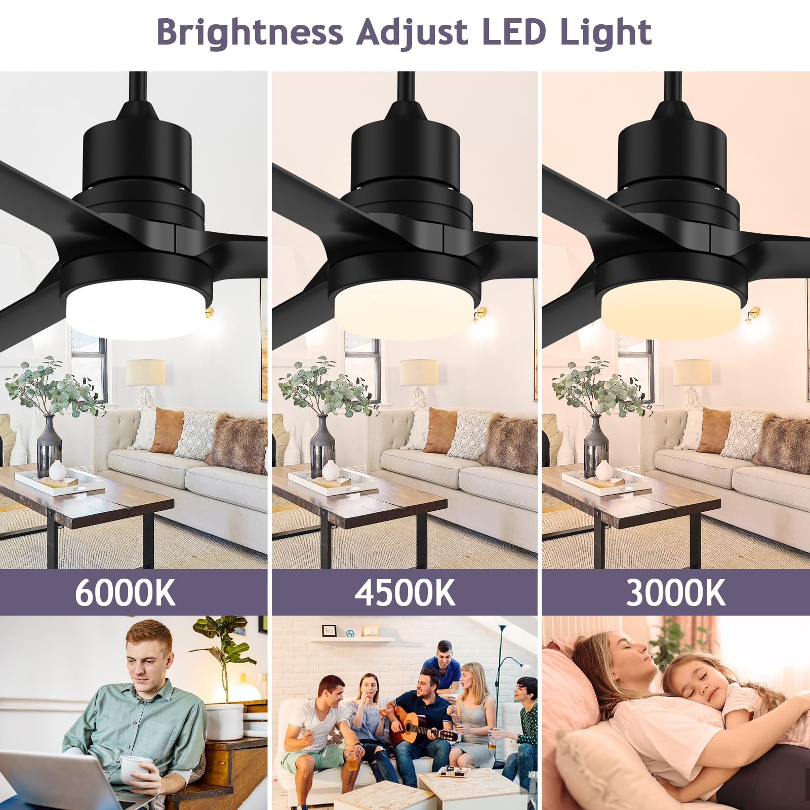 Ceiling Fans with Lights and Remote, 52 Inch Black Ceiling Fan with Remote