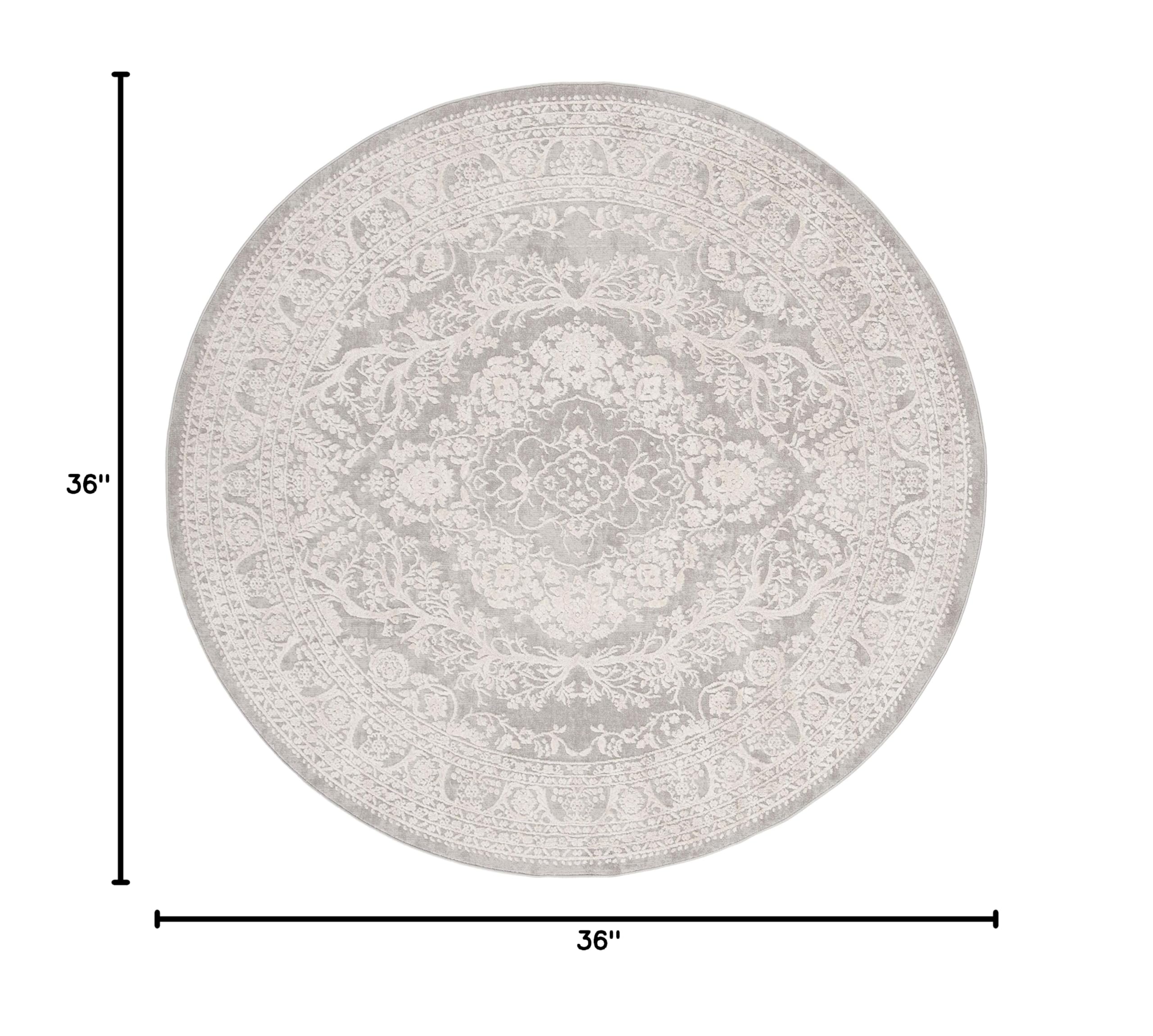 SAFAVIEH Reflection Collection 3' Round Light Grey/Cream RFT668G French Country Oriental Area Rug