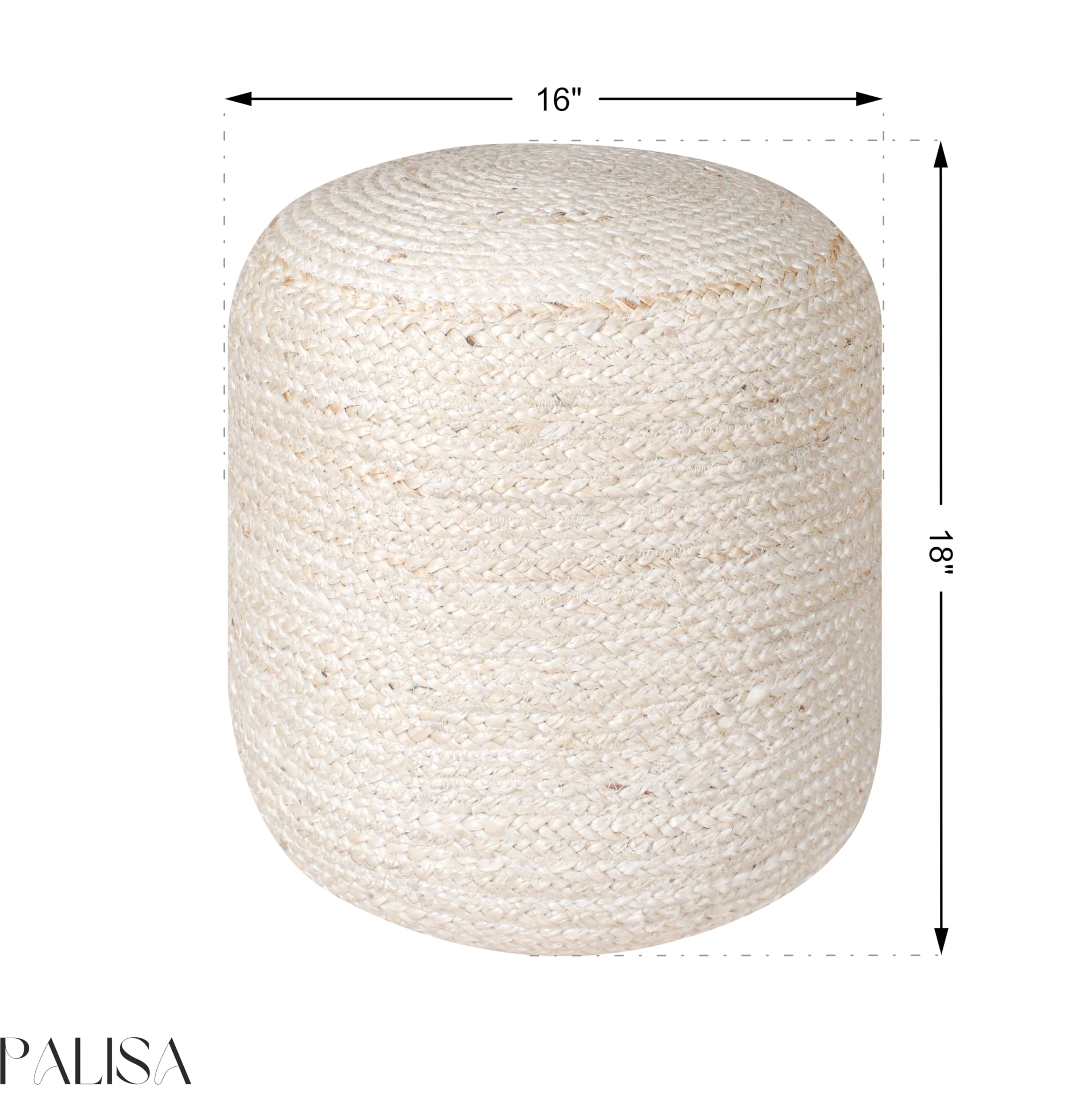 Jute Pouf Ottoman - Ivory, Boho Foot Rest Stool with Filler for Sofa, Kids Bedroom