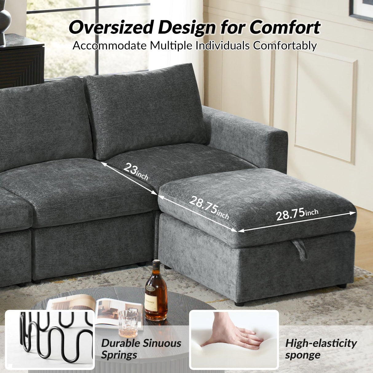 98.25'' Modular Sectional Sofa, Multi-Functional L Shaped Couch with Storage,