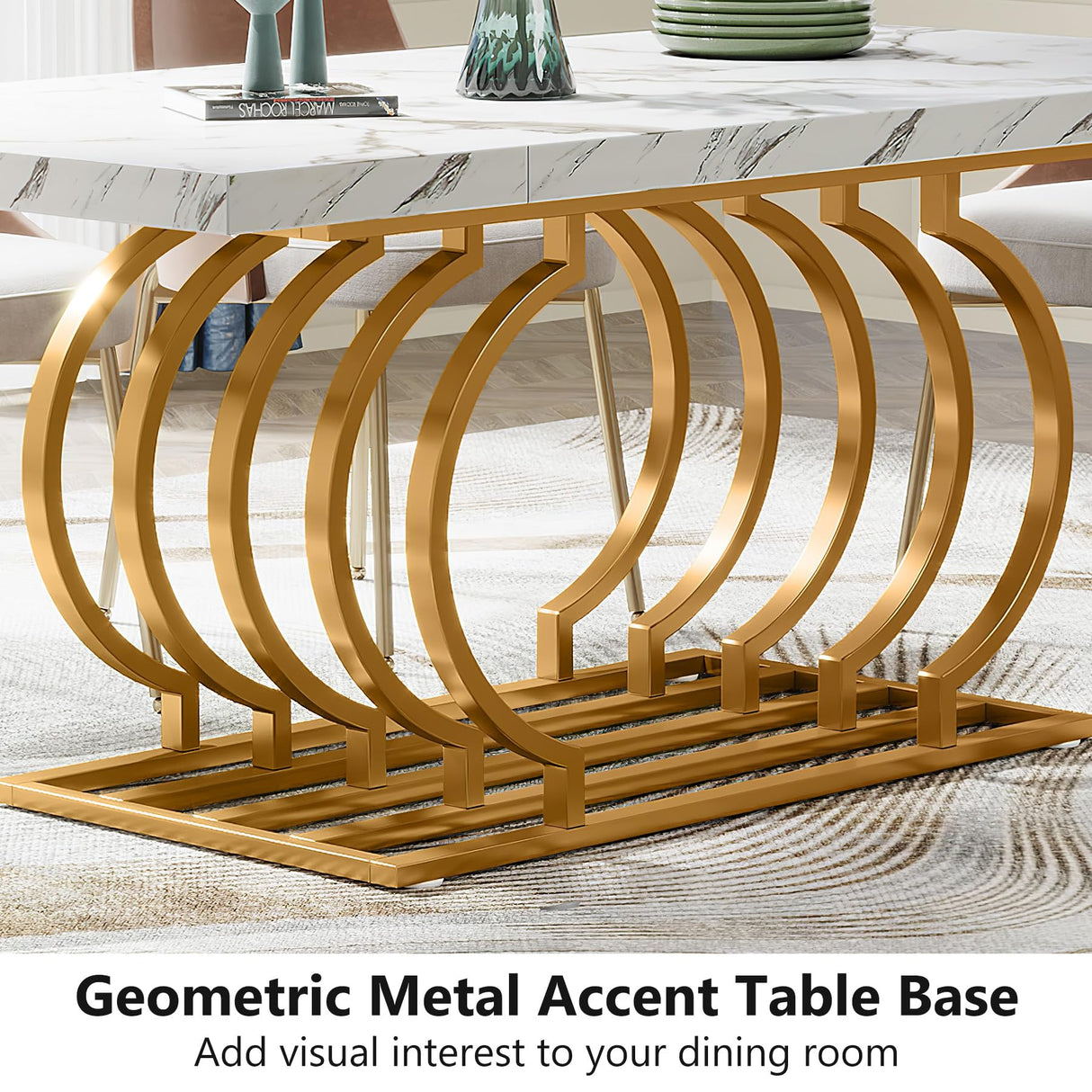 Modern Dining Table, 63 inch Faux Marble Wood Kitchen Table for 6 People, Rectangular