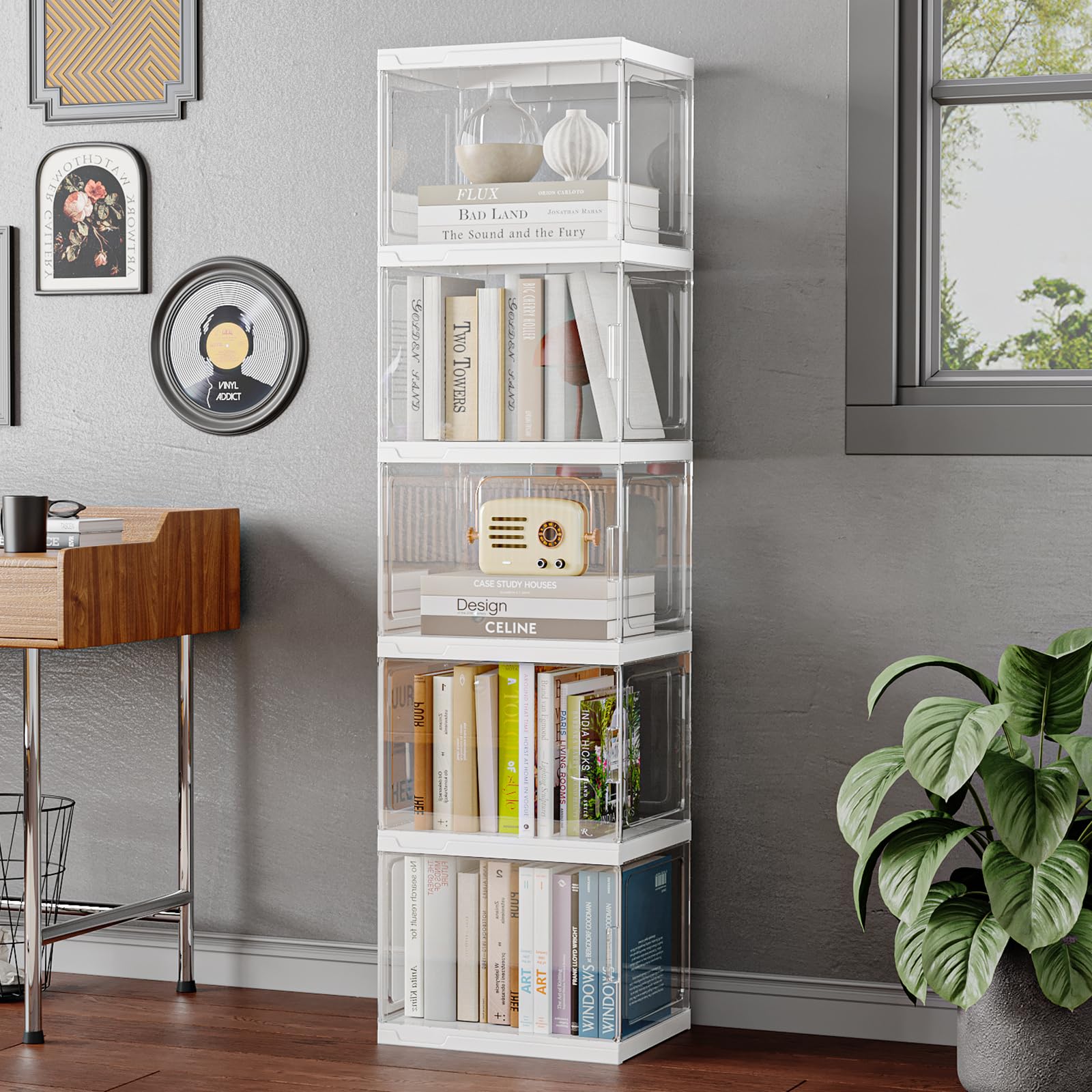 SBookshelves and Bookcases Floor Standing,5 Tiers Display Storage Shelves,Tall Bookcase Home Decor Furniture for Home Office, Living Room, Bed Room(15.8x11.8x61in)