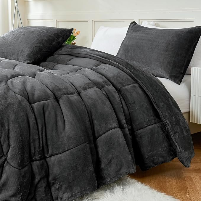 Faux Fur Comforter Set Queen Size, Luxury Ultra Soft Fuzzy Comforter, Fluffy Plush Velvet Bedding Comforter Sets