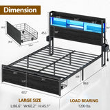 Queen Bed Frame with Wood Headboard and Storage Shelf, Metal Platform Bed Frame