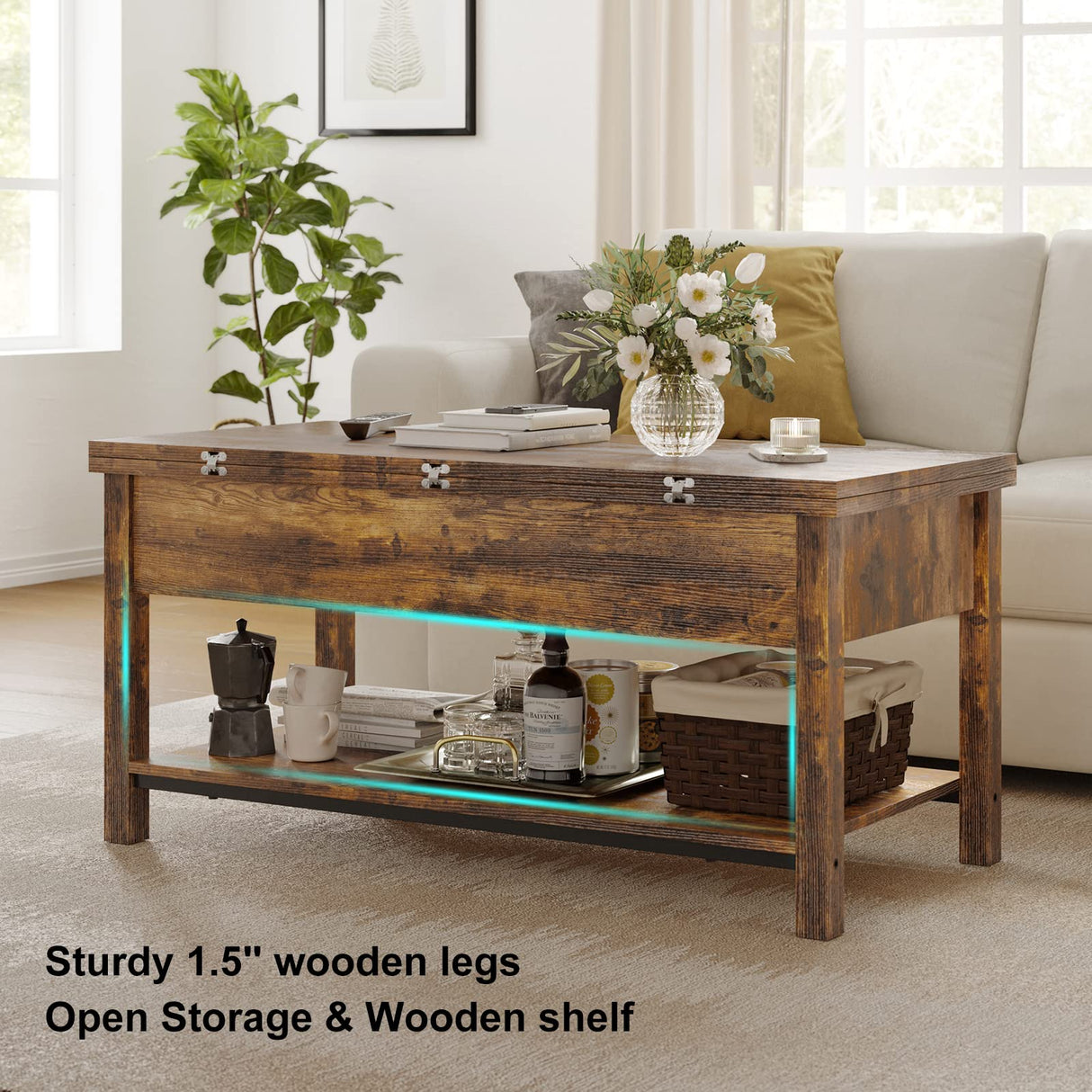 Lift Top Coffee Table, 4-in-1 Multi-Function Convertible Coffee Table with Storage,