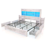 King Bed Frame with 49.6" Bookcase Headboard & 2 Detachable Bedside Stoage Racks