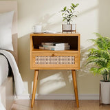 Rattan Nightstand Bedside Tables, Modern Wood Side Table Small End Table