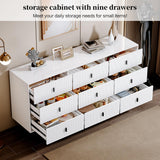 White 9 Drawer Dresser for Bedroom, Large Double Dresser with Wide Drawers,