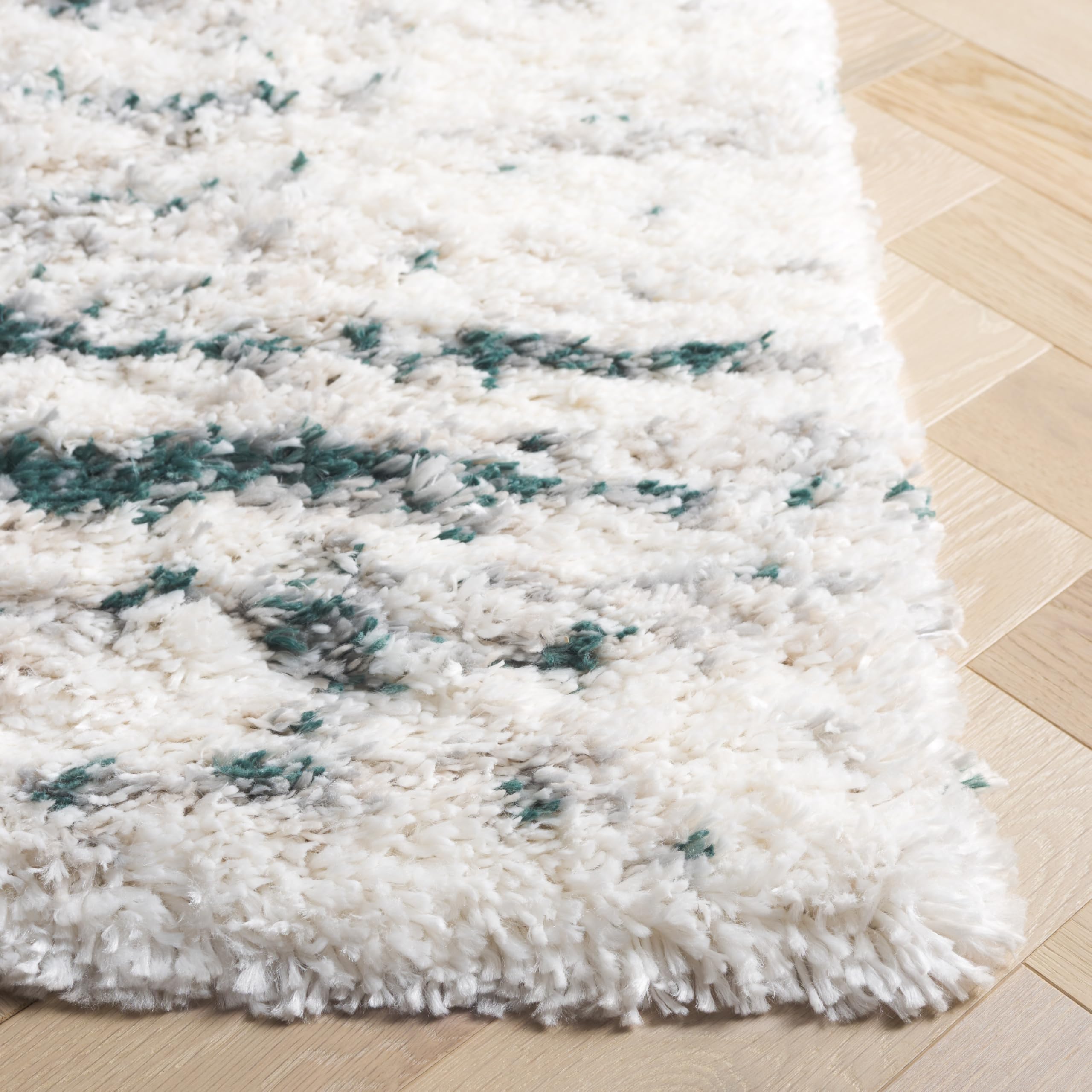 SAFAVIEH Fontana Shag Collection Area Rug - 10' x 14', Ivory & Green, Modern Design, Non-Shedding & Easy Care, 2-inch Thick, Ideal for The Living Room, Dining, Bedroom (FNT873B)