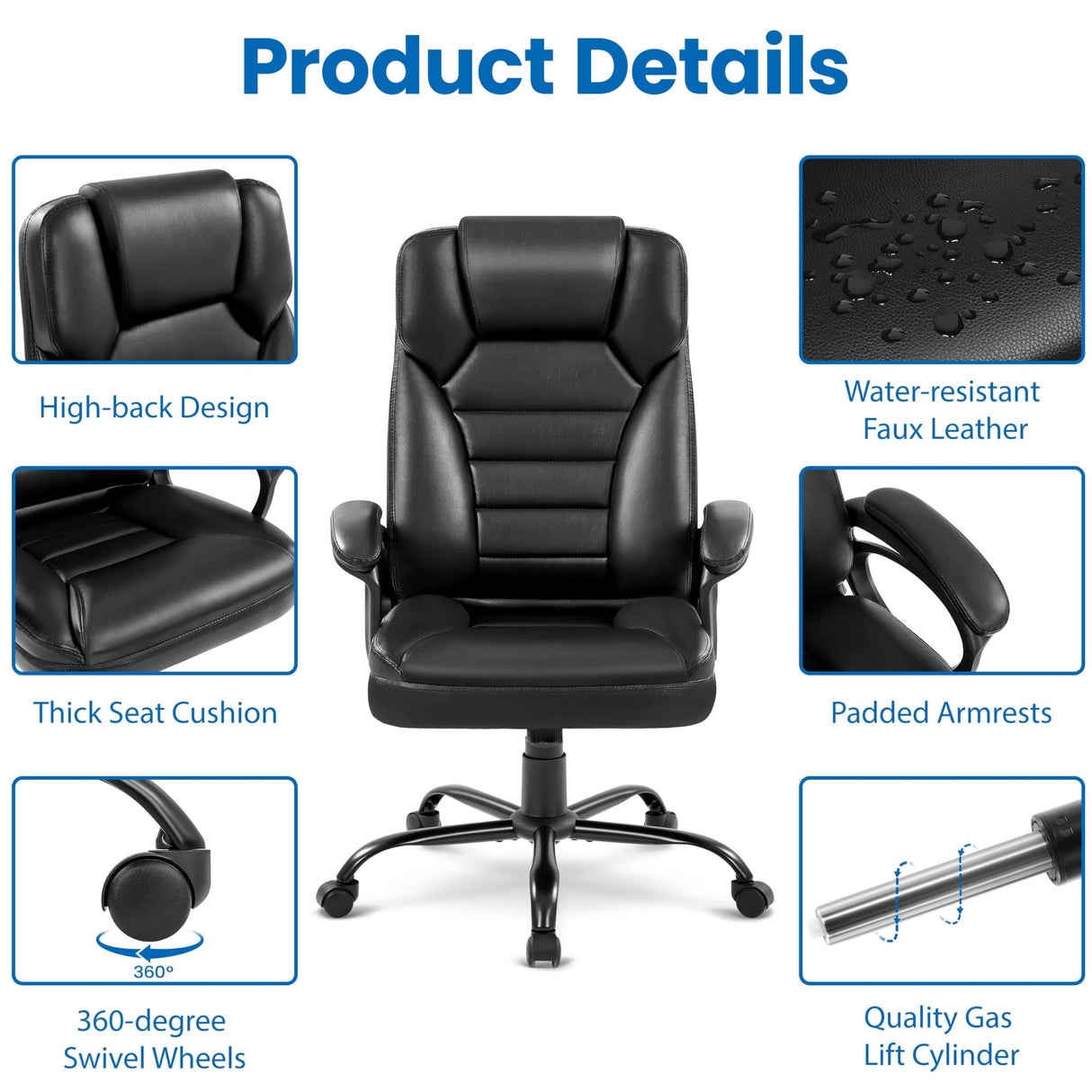 Faux Leather Executive Office Chair High Back Managerial Swivel Chair Computer Desk