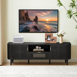 TV Stand for TVs Up to 70 Inch, Accent Iron Rattan Storage Cabinet Television