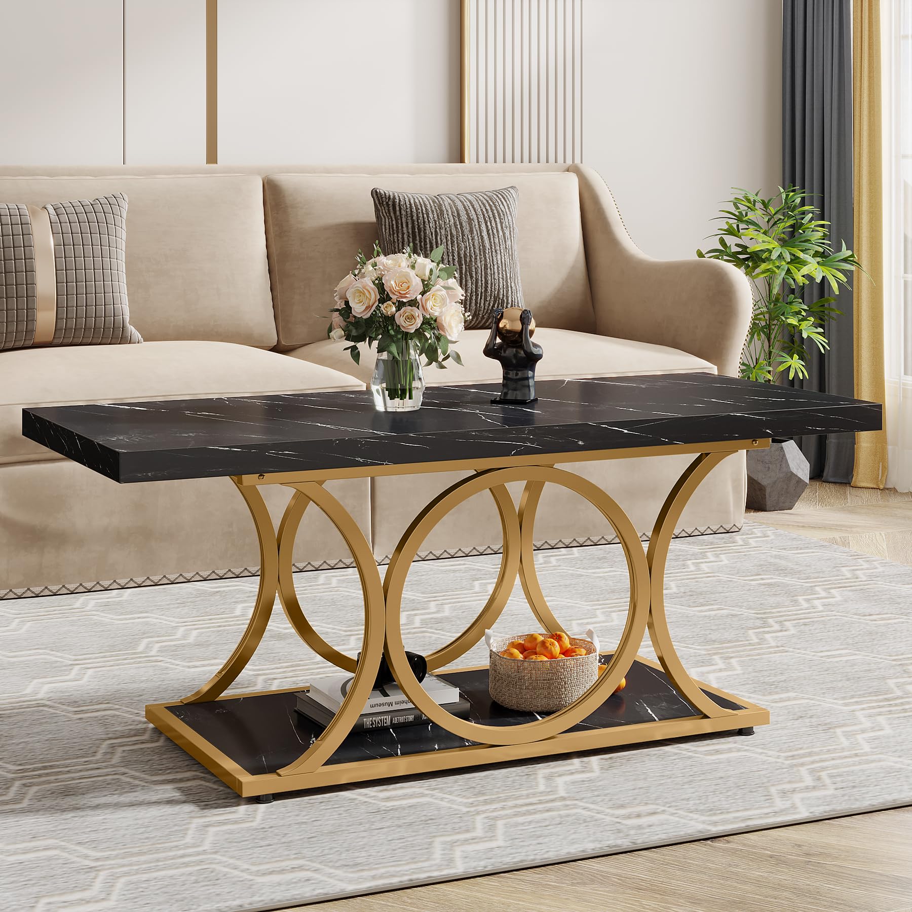 Rectangle Coffee Table, 47.24-inch Modern Coffee Tables for Living Room