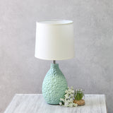 LT2003-BLU Textured Stucco Ceramic Oval Table Lamp with White Fabric Shade, Blue