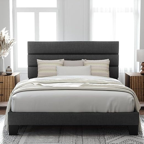 Full Size Platform Bed Frame with Fabric Upholstered Head