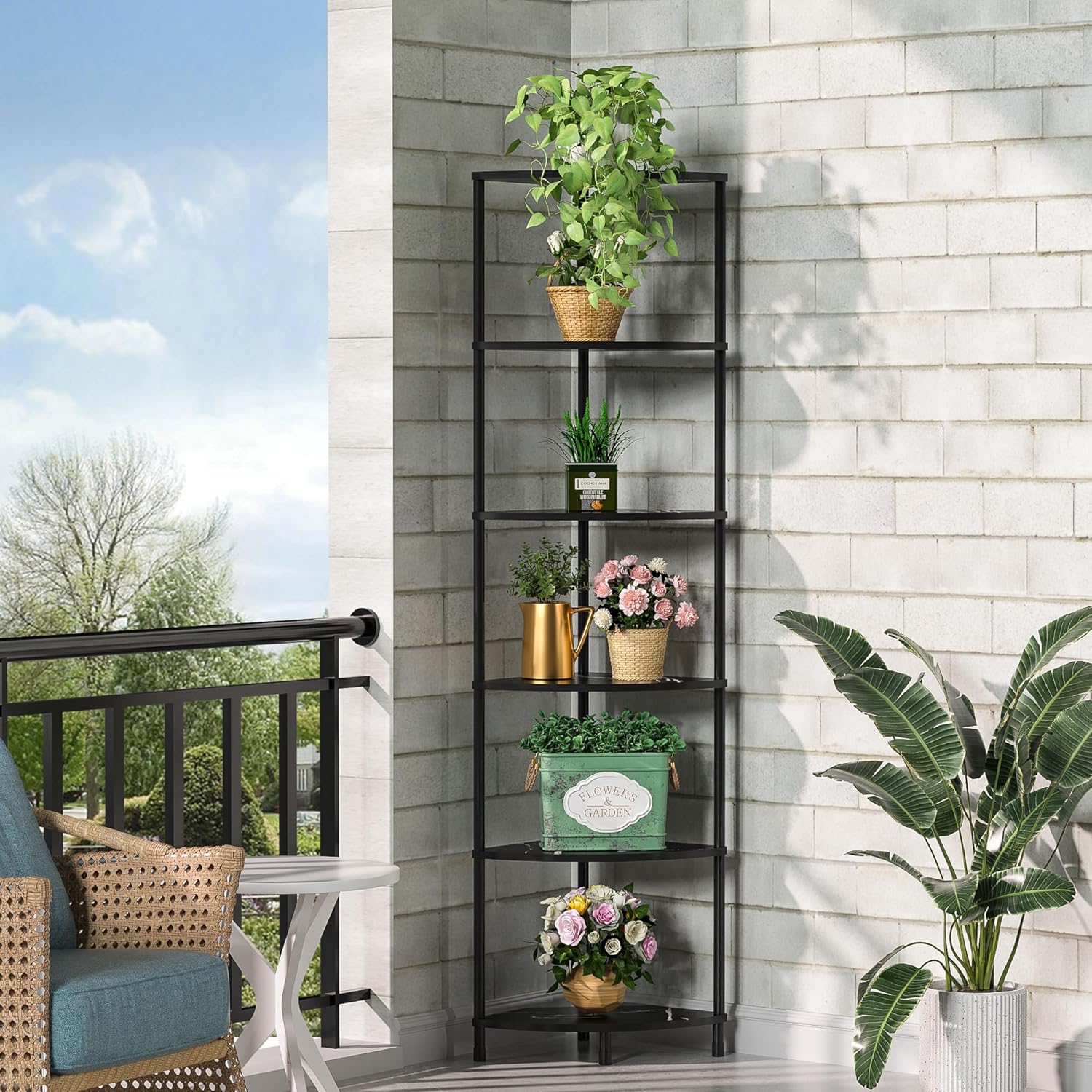 Corner Plant Stand Shelf, 5 Tier Tall Shelf Plant Stand for Indoor Plants, Rustic Brown