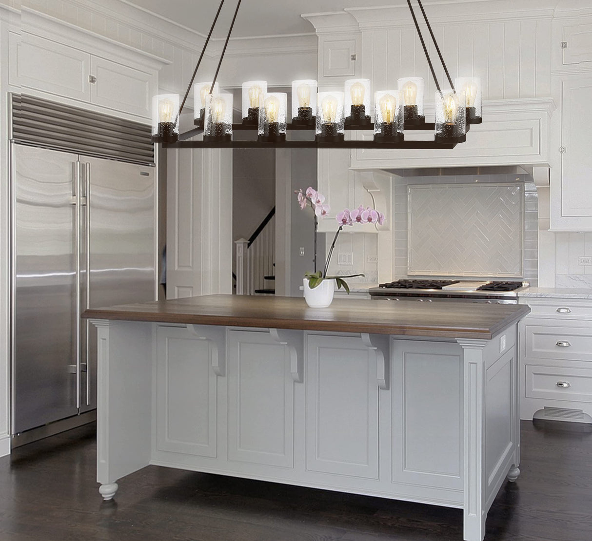 JYL7555A Athos 45.5" 12-Light Iron Rustic Farmhouse Linear LED Chandelier Pendant Bohemian Cottage