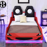 Twin Race Car Bed with LED Lights and Guardrails